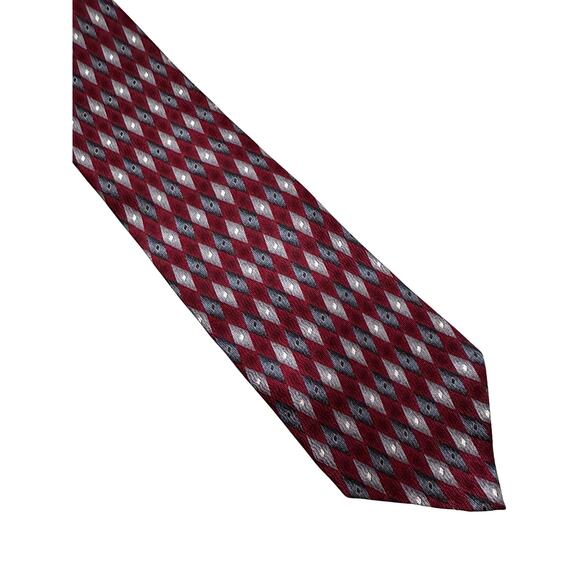 Vintage Keith Daniels Burgundy and Blue Diamond Pattern Silk Necktie - Picture 1 of 3